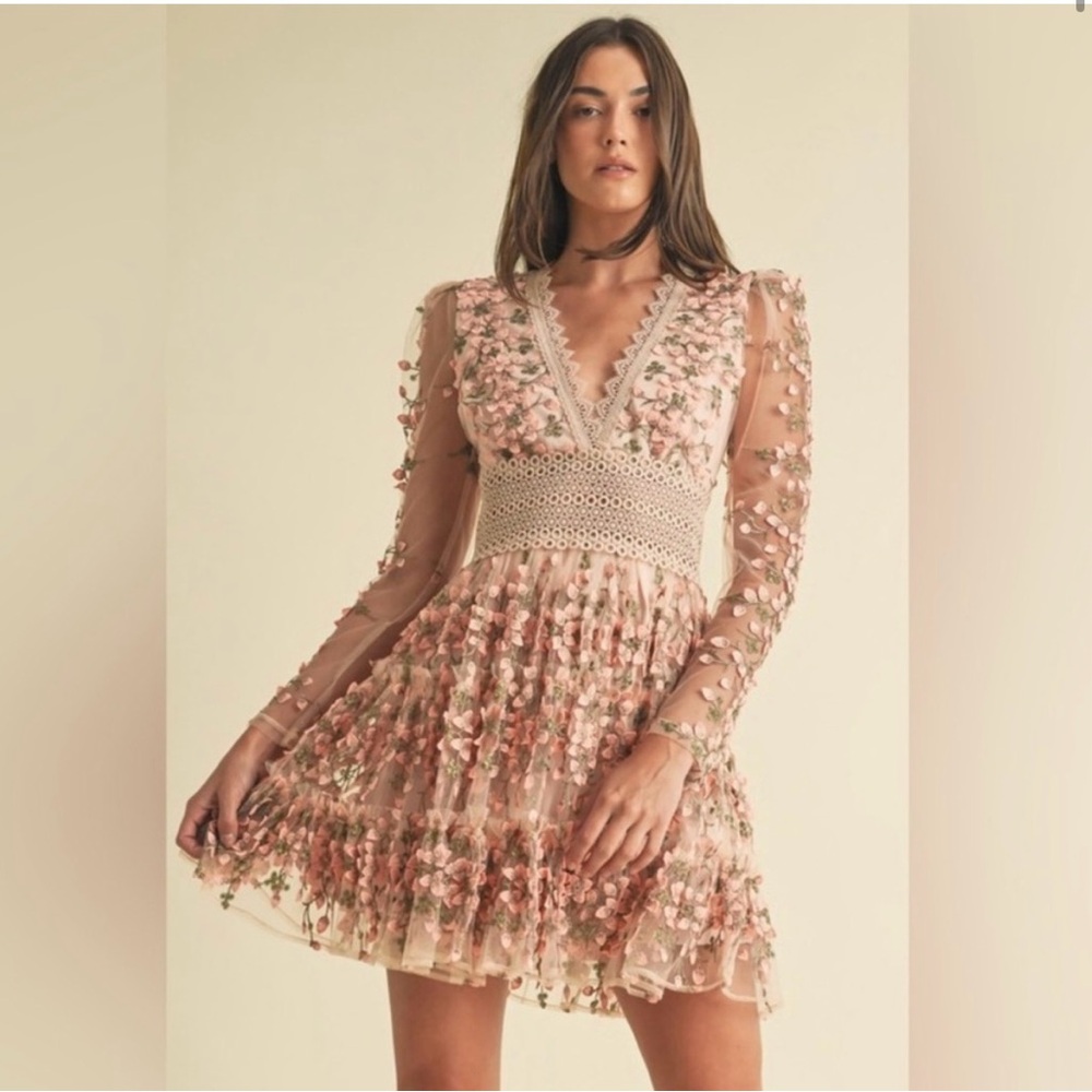 Floral Embroidered Pink Dress